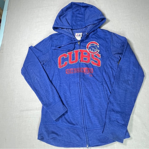 Majestic Hoodie Blue Red Chicago Cubs Women’s Small Zip Up MLB Cotton Blend - Picture 1 of 9